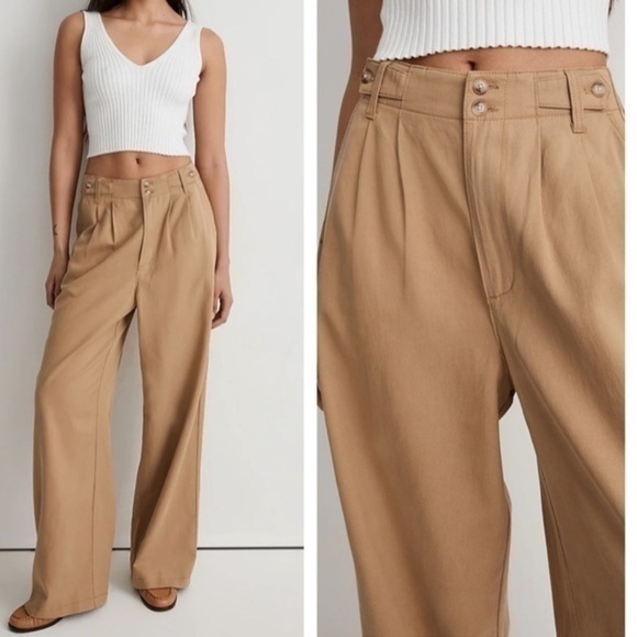 Madewell Pants - Madewell Harlow Wide Leg Linen Blend Pants Seed Khaki 12 Petite NWT